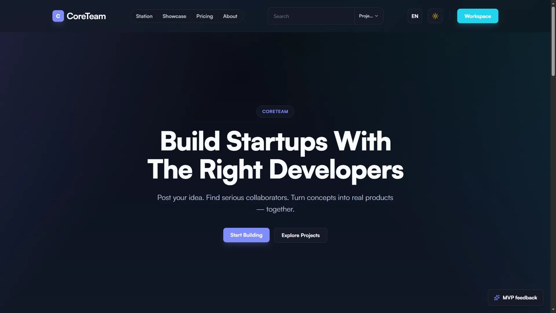 CoreTeam collaboration platform home screen