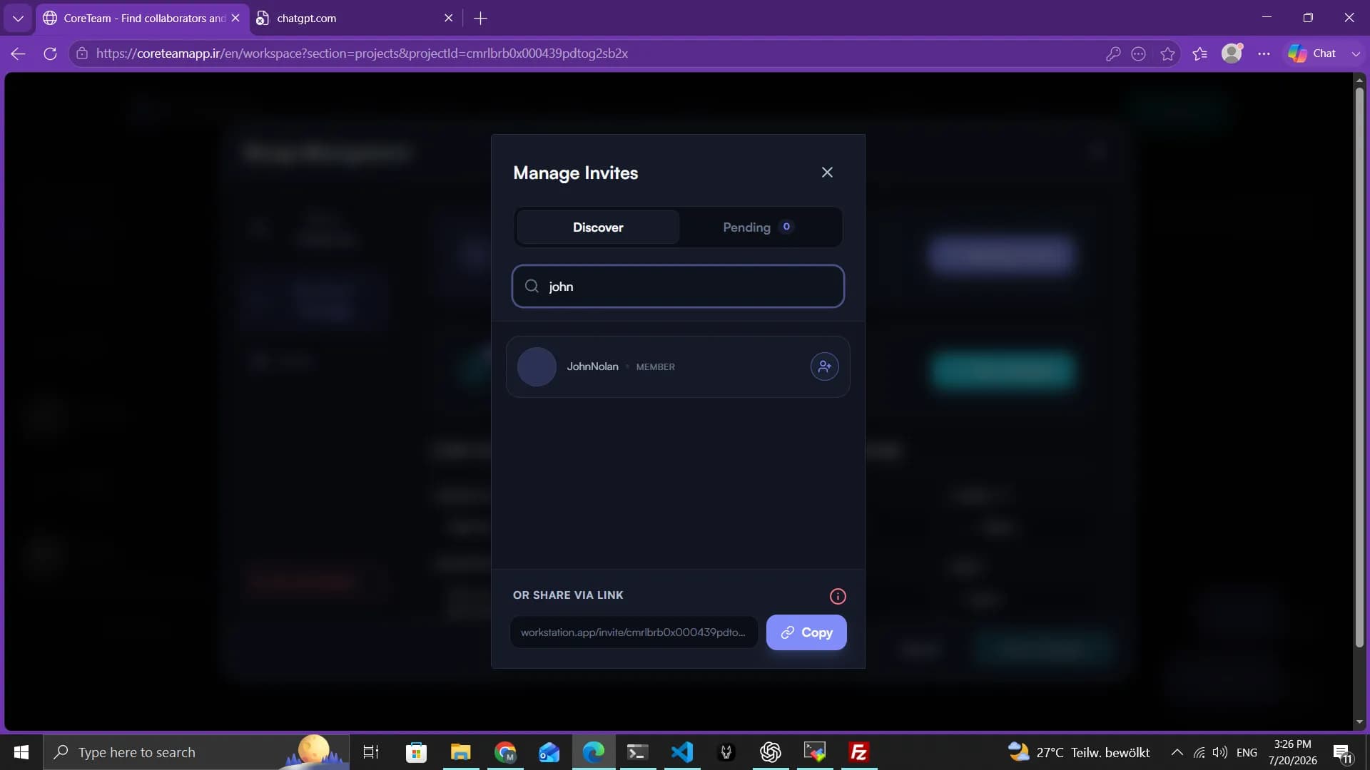CoreTeam interface screen 12