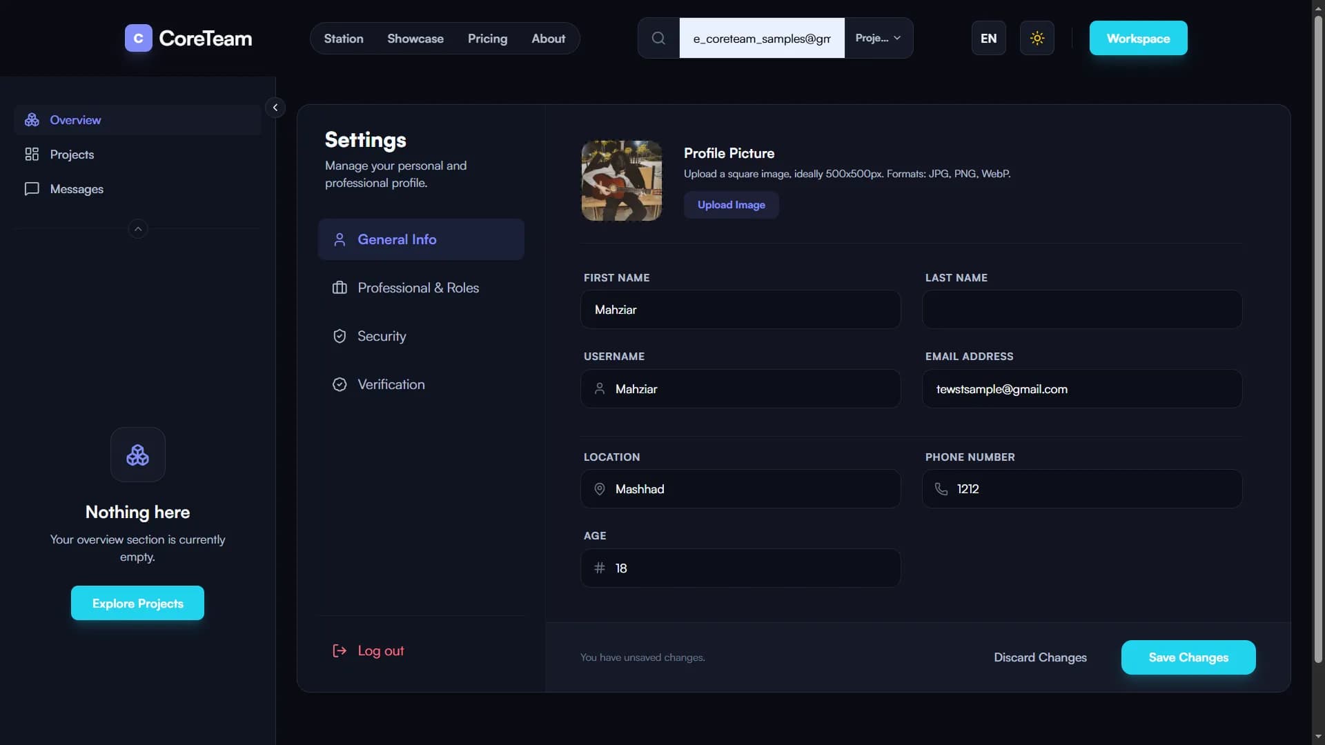 Profiles, Skills, and Account Management interface